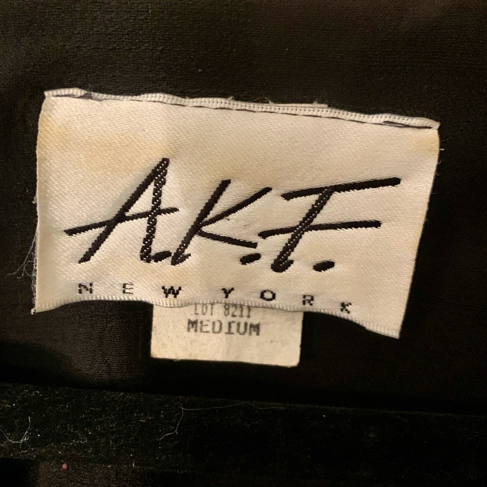 Vintage A.K.F. New York Long Rayon Blouse Medium Black Pattern Made in U.S.A. - Picture 10 of 15